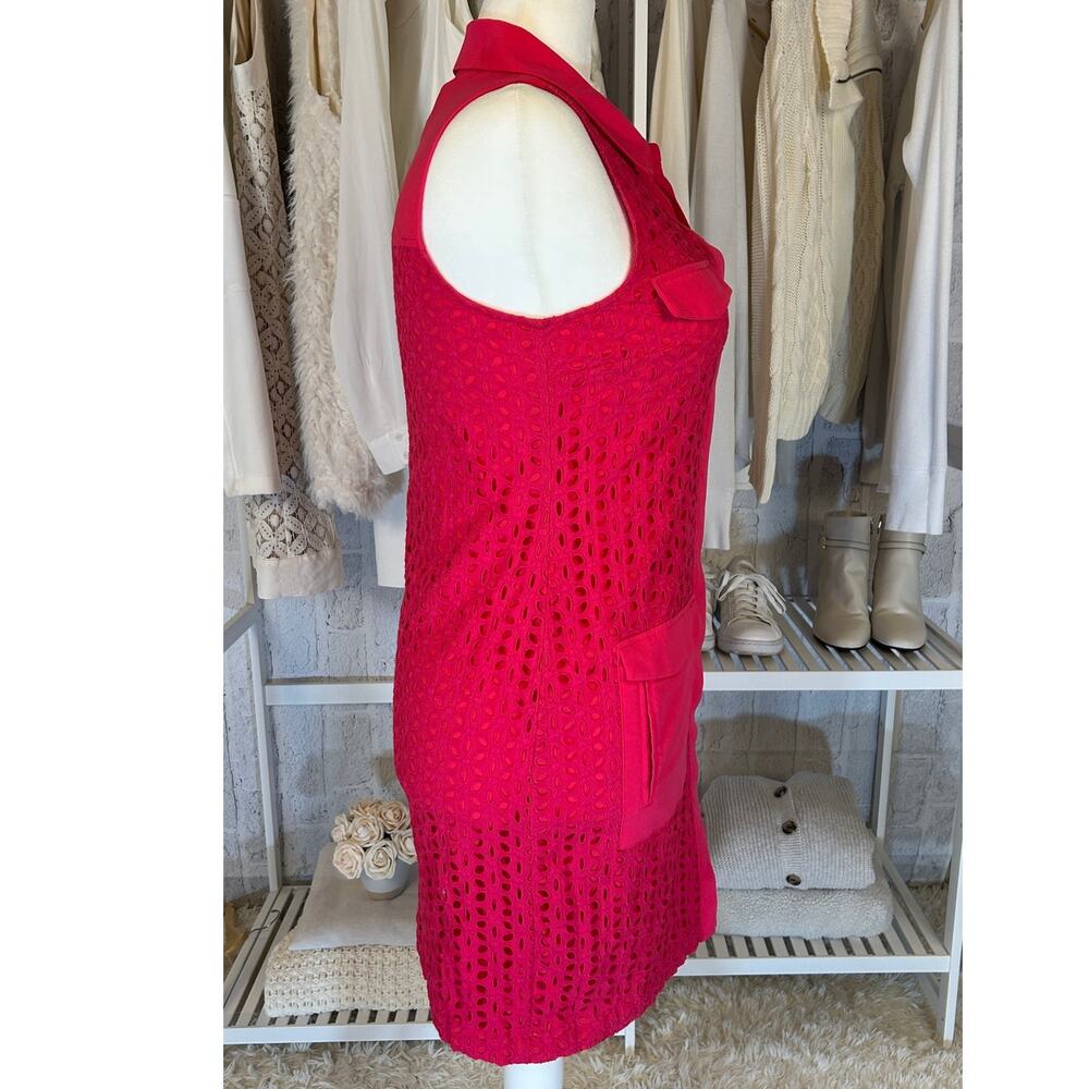 Cece Women's Sz 10 Bright Pink Lined Eyelet Sleeveless Sheath Shirt Dress #0327 - Picture 2 of 14